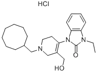 Molecular Structure of 873567-76-1 (1-[1-(CYCLOOCTYLMETHYL)-1,2,3,6-TETRAHYDRO-5-(HYDROXYMETHYL)-4-PYRIDINYL]-3-ETHYL-1,3-DIHYDRO-2H-BENZIMIDAZOL-2-ONE HYDROCHLORIDE)
